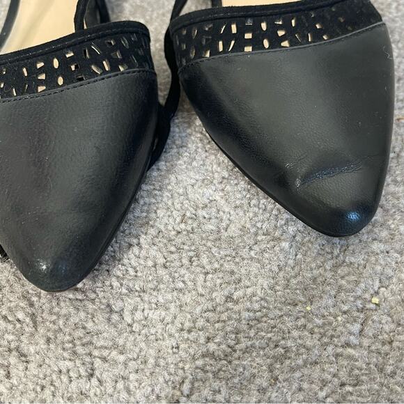 FRANCO SARTO Black Leather Pointed Toe Tie Ankle Flat Shoes Size 6.5 - Picture 2 of 7